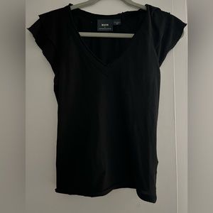 Maeve by Anthropologie Flutter Sleeve Black Tee XXS